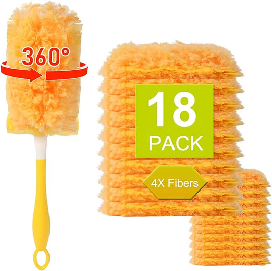 Heavy Duty 360° Duster Refills for Swiffer Duster, 2 Sided, 4X Microfibers, Disposable Multi Surface Dusters, 18 Count with 1 Handle