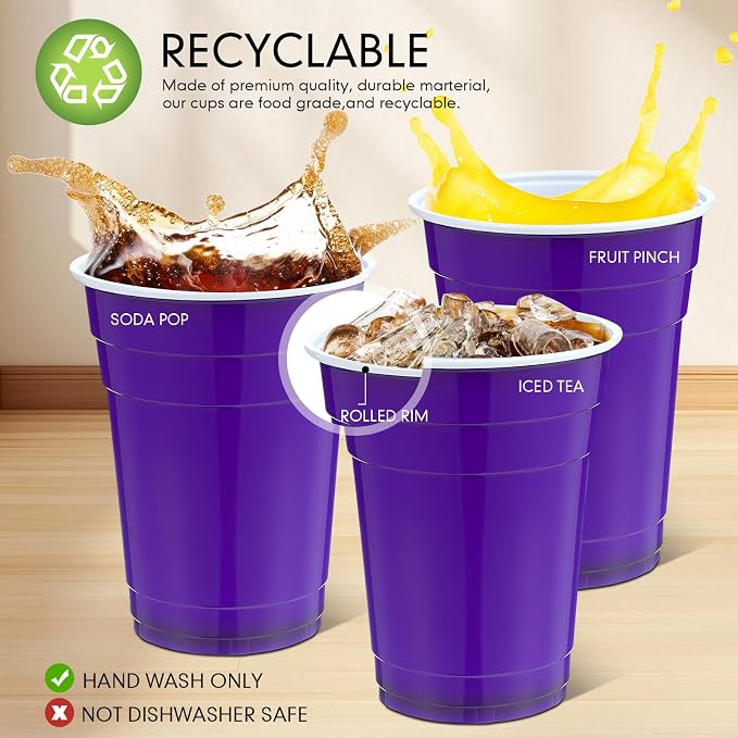 Mimorou Puple 200 Pack Plastic Cups 16 oz Disposable Cups for Party Wedding Halloween Stackable Beverage Drinking Tumbler Heavy Duty for BBQ Birthday Baby Shower