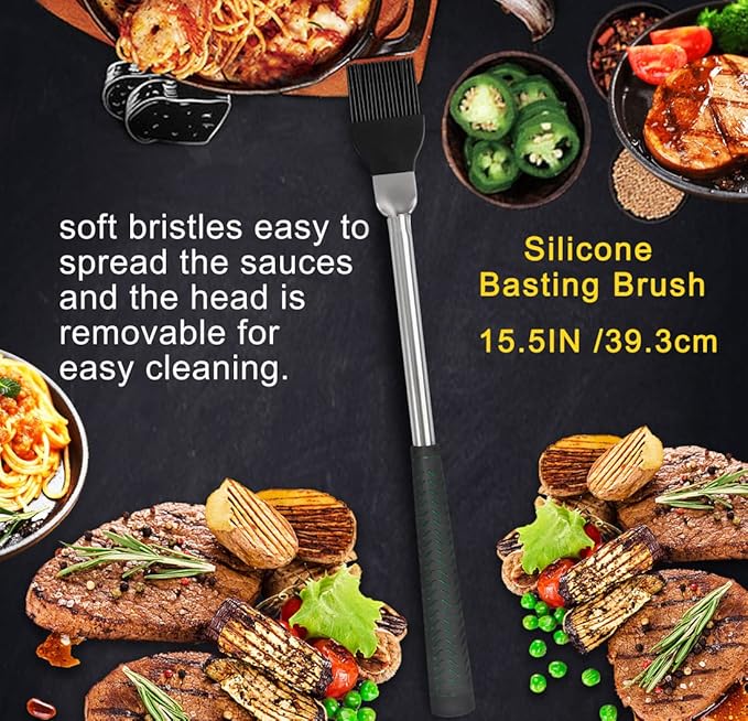 POLIGO 18" Safe Grill Brush and Scraper Bristle Free for All Grills Bundle with 7PCS Golf-Club Style Grill Accessories Set with Rubber Handle - Grilling Set Ideal Christmas Birthday Gifts for Men Dad