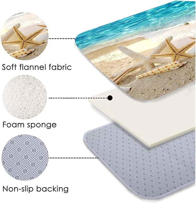WODEJIA Non Slip Bath Rugs Sponge Foam for Bathroom,Soft Flannel Mat Rug for Living Room, Absorbent Water Clearance MatS for Forlaundry Room and Kitchen,Ocean Beach Themed Carpt 71x24 Inches
