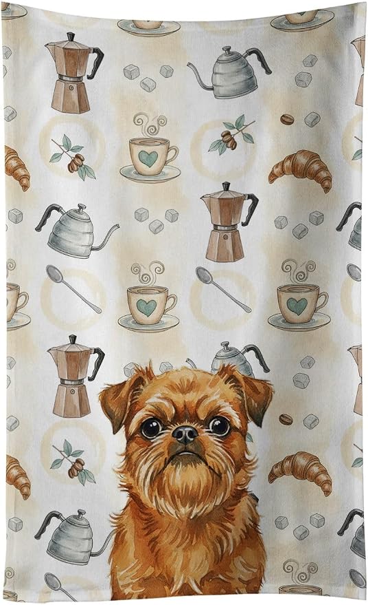 Caroline's Treasures Belge Brussels Griffon Coffee Bar Kitchen Towel Velour Plush Front and Cotton Loop Back Machine Washable
