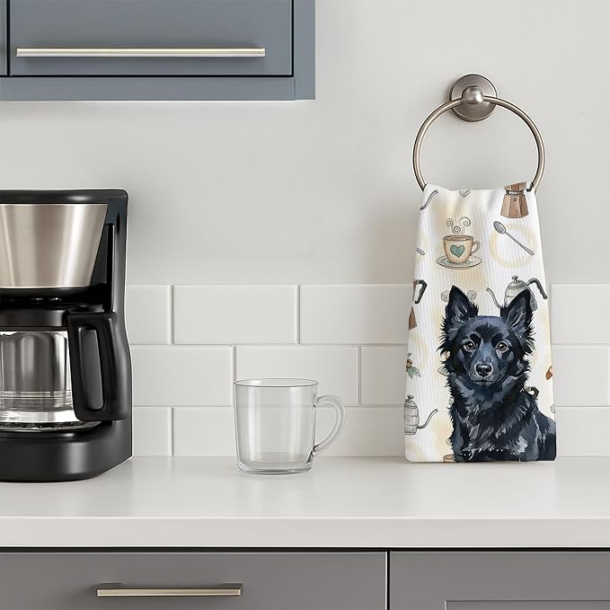 Caroline's Treasures Schipperke Coffee Bar Kitchen Towel Velour Plush Front and Cotton Loop Back Machine Washable