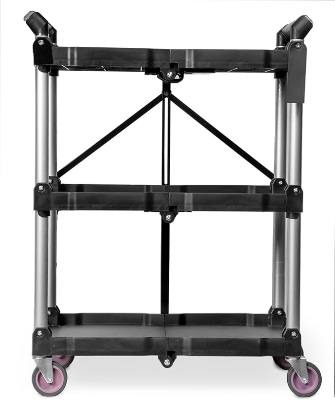 WEN Compact Foldable Service Utility Cart, Three Tier with 165-Pound Capacity (73065)