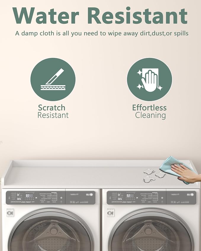 Piskyet Washer Dryer Countertop,Laundry Countertop with Edge Rails,27.5" Depth x 54" Wood Countertop for Washer Dryer,Laundry Machine Topper for Laundry Room Organization (White)