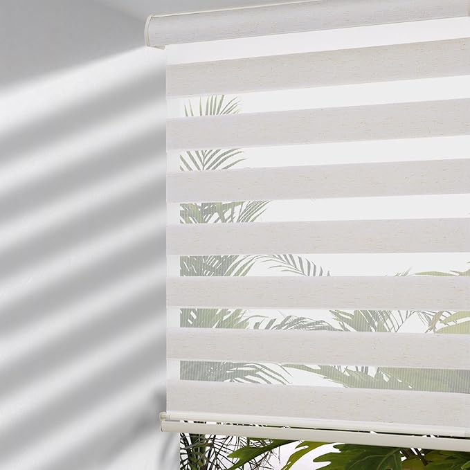 MYshade Cordless Zebra Blinds with Free-Stop Function - Dual Layer Light Filtering & Privacy Sheer Shades for Day and Night - Easy Install Window Shades for Home, Living Room, 37" W x 64" H,Beige