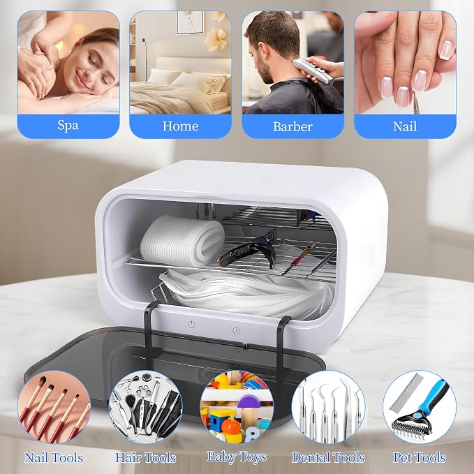 Nail Tool Cleaning Machine, Large Capacity Cleaning Cabinet for Esthetician, 110V Multi-Functional Nail Tool Cleaning Box with Adjustable Time for Home Use, Barbers, Beauty Salons, and Spas