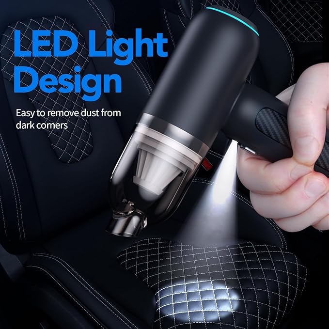 Handheld Vacuum Cordless, Car Vacuum with Brushless Motor & 16KPa Strong Suction, 4 in 1 Rechargeable Mini Vacuum Cleaner with LED Light, Hand Held Vacuum for Car Home Office and Pet, Black