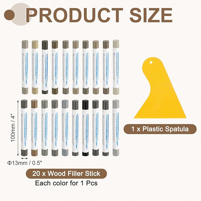 uxcell 20Pcs Wood Filler Sticks, Furniture Scratch Repair Wax Crayons Furniture Touch Up Markers Wood Repair Wax Kit with Spatula for Furniture, 20 Colors Comprehensive Gray Series