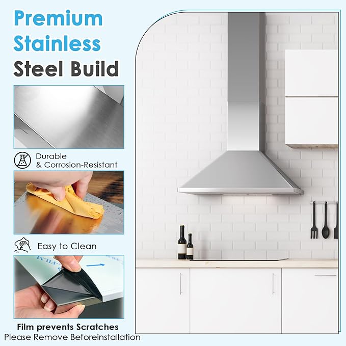 31.5" x 8" x 6.7" Range Hood Extension Fit for SNDOAS GD24 GD17, Upper Piece Stainless Steel Range Hood Chimney Extension for High Ceilings, Extend Ventilation Reach, Sleek Modern Design