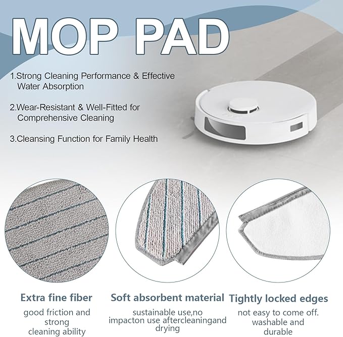 Replacement Part for Ecovacs Deebot T10 Plus Vacuum Cleaner, 2 Main Brushes, 4 Filters, 6 Mop Pads, 5 Dust Bags, 8 Side Brushes, T10 Plus Accessories Kit 25 Pcs Attachment