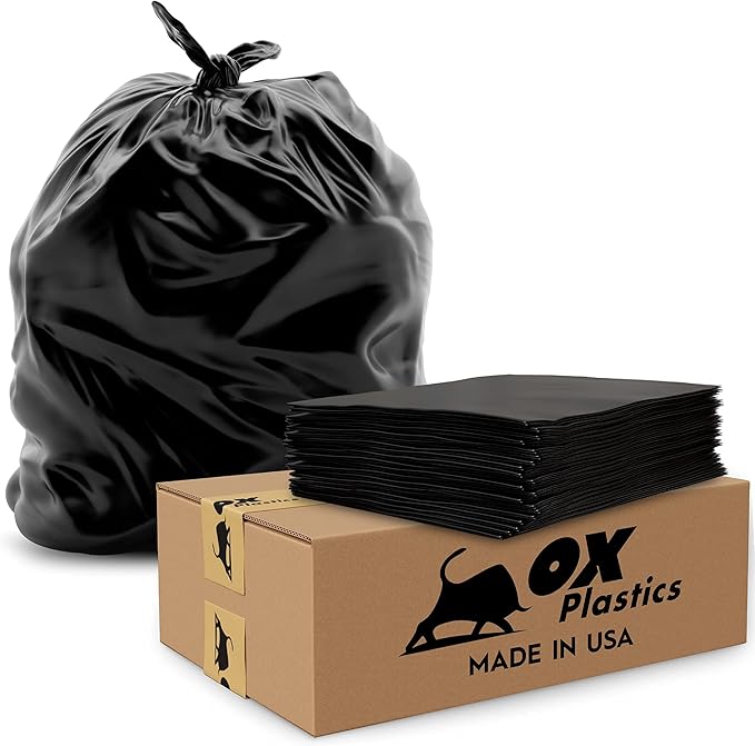 55 Gallon Trash Bags Heavy Duty – Large Black Contractor Bags 36x52" – Industrial, Yard Waste, Lawn & Leaf, Construction Garbage Can Liners – Made in USA (3 Mil, 25 Count)