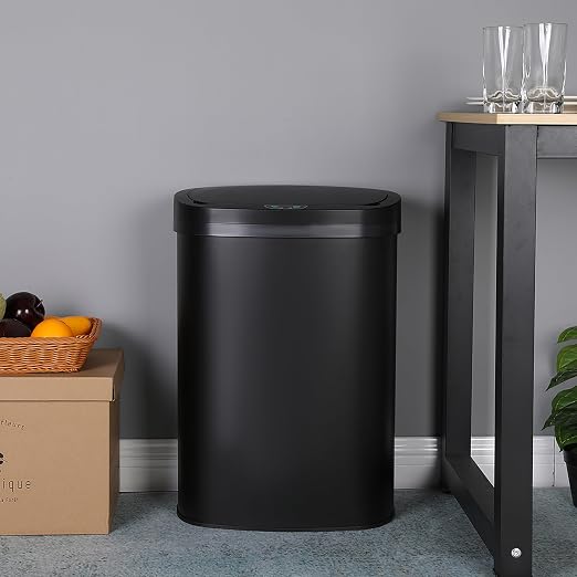 24/7 Shop at Home Freeway 13 Gallon Metal Household Trash Can Motion Sensor Lid for Kitchen, Black