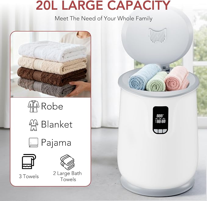Electactic 20L Large Towel Warmer for Bathroom -Even Heated for Oversized Towels, Bathrobes, Blankets.Hot Towel Warmers for Spa with 24H Timer,Temperature Adjustable，Auto Shut Off