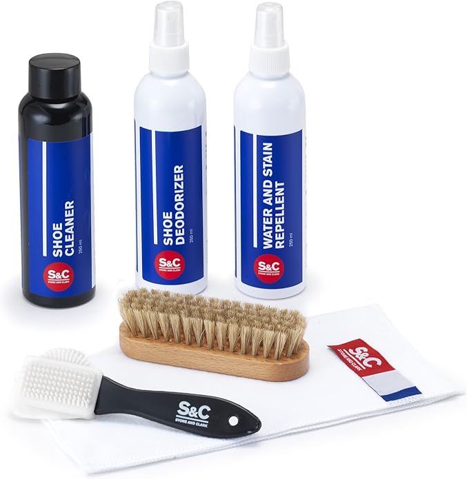 Stone and Clark Sneaker Cleaning Kit - Advanced Solution for Sneakers, Shoes, Ideal for Leather, Suede, Nubuck - Includes 8.5oz Cleaner, Deodorizer, Protector, Brushes & Microfiber Towel