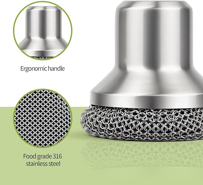 Cast Iron Scrubber and Scraper, 316 Chain Mail Scrubber for Cleaning Dishes, Stock Pots,Black, 1 Count ((Small Chain Mail))