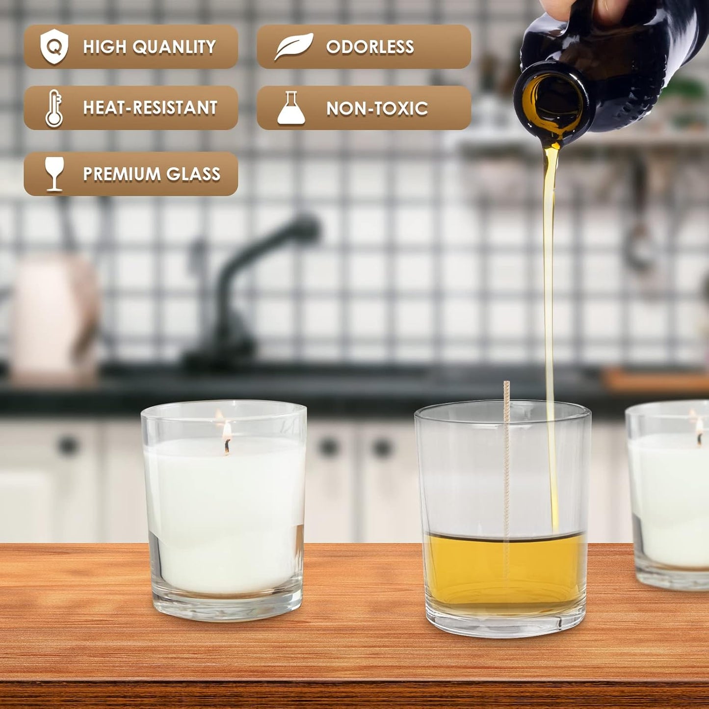 CONNOO 15 Pack 7 OZ Clear Candle Jars with Bamboo Lids, Thick Glass Empty Jars for Making Candles - Dishwasher Safe, in Bulk.