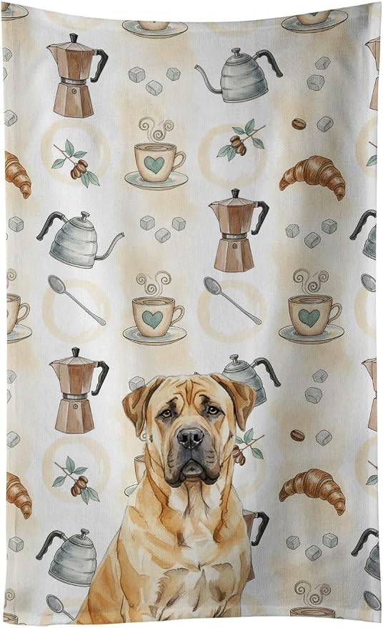 Caroline's Treasures Fawn Boerboel Coffee Bar Kitchen Towel Velour Plush Front and Cotton Loop Back Machine Washable