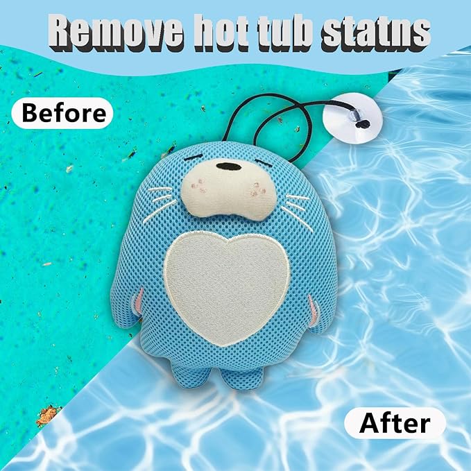 Hot Tub Scum Absorber - Sea Lion Hot Tub Floating Sponge - Scum Remover - Reusable Hot Tub Scum and Oil Absorbing Sponge to Keep Water Clean - Sky Blue