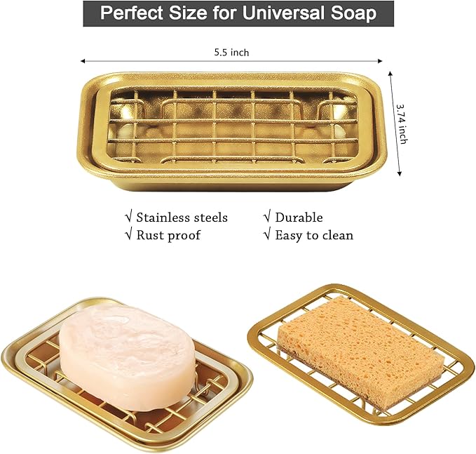 SheeChung Bathroom Accessories Set and 2 Pack Bathroom Soap Dishes Tray with Drain