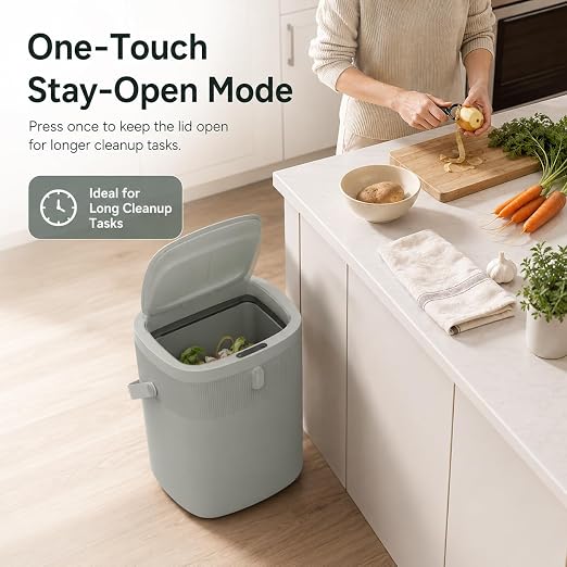 WM-DZT-12-36S Smart Motion Sensor Trash Can, Ultra-Quiet Soft-Close | Long Battery Life | Built-in Bag Storage & Portable PU Handle (Greyish Green)