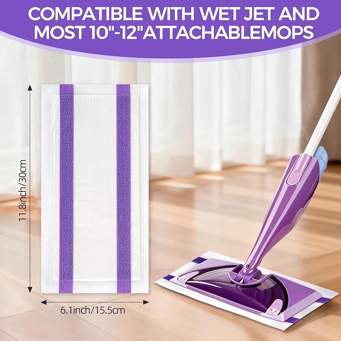 100Pcs Disposable Mop Pads Refills, Compatible with Swiffer WetJet, Thick Dry/Wet Floor Cleaning Pads for Hardwood, Tile & Laminate