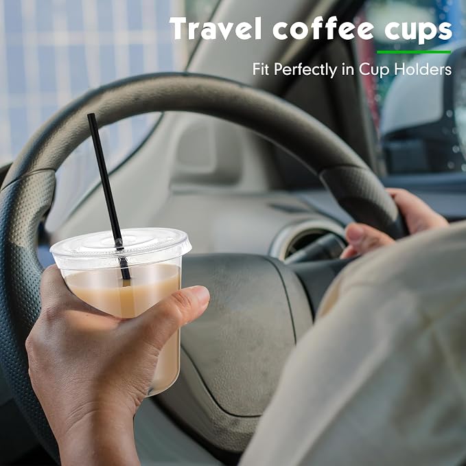 Ziliny 25 Set Clear Plastic Cups with Lids and Straws, Disposable Iced Coffee PET Cups for Drinking Cold Beverage Juice Parfait Smoothie Milkshake Coffee Shops Party Supplies (14 oz)