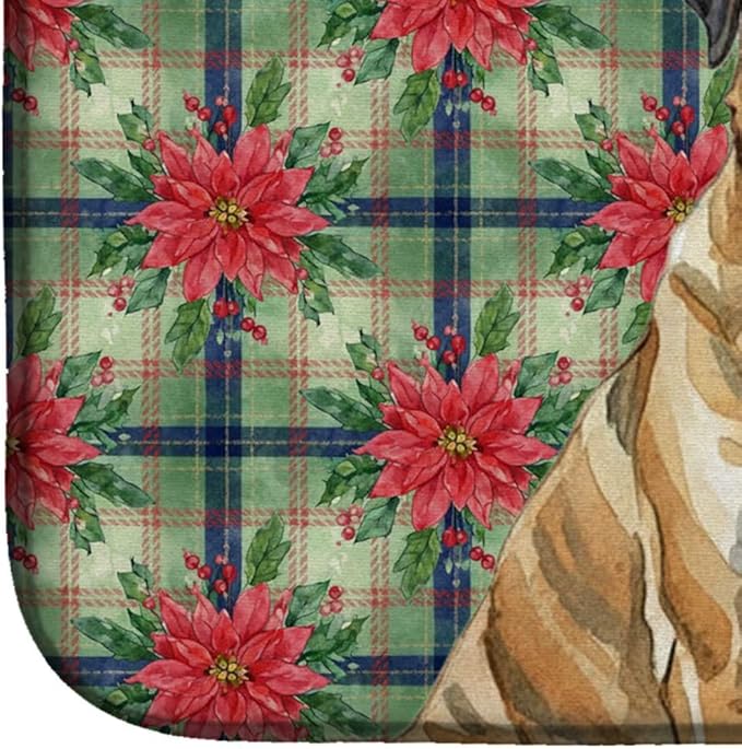 Caroline's Treasures Brindle English Mastiff Christmas PoinsettIas Dish Drying Mat Absorbent Dish Drying Mat Pad for Kitchen Counter Dish Drainer Mat for Countertop, 14 x 21", Multicolor