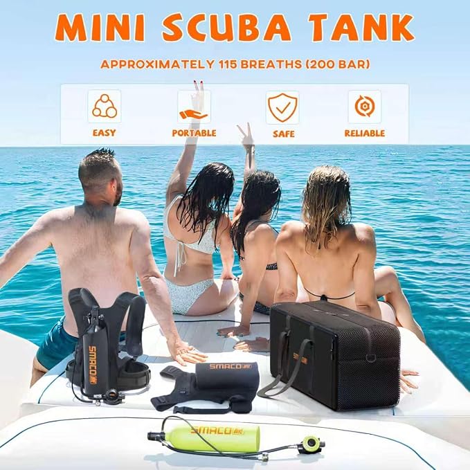 SMACO Mini Scuba Tank 1.9L Capacity Diving Oxygen Tank for Underwater Breathing Reusable Small Scuba Tank Kit with Portable Bag Scuba Cylinder for Underwater Entertainment/Diving Work