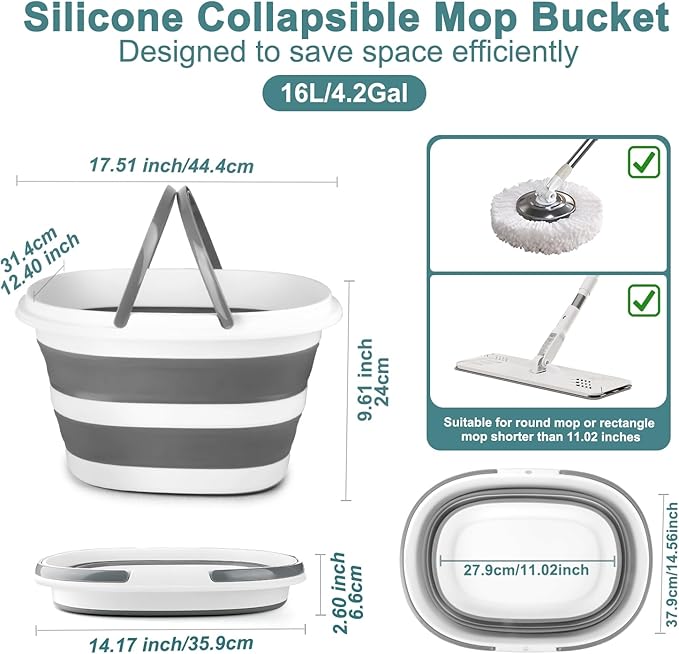 10L Collapsible Bucket for Cleaning, Portable Ice Bucket Water Pail for Space Saving, Cleaning Supplies Organizer Plastic Bucket for Storage