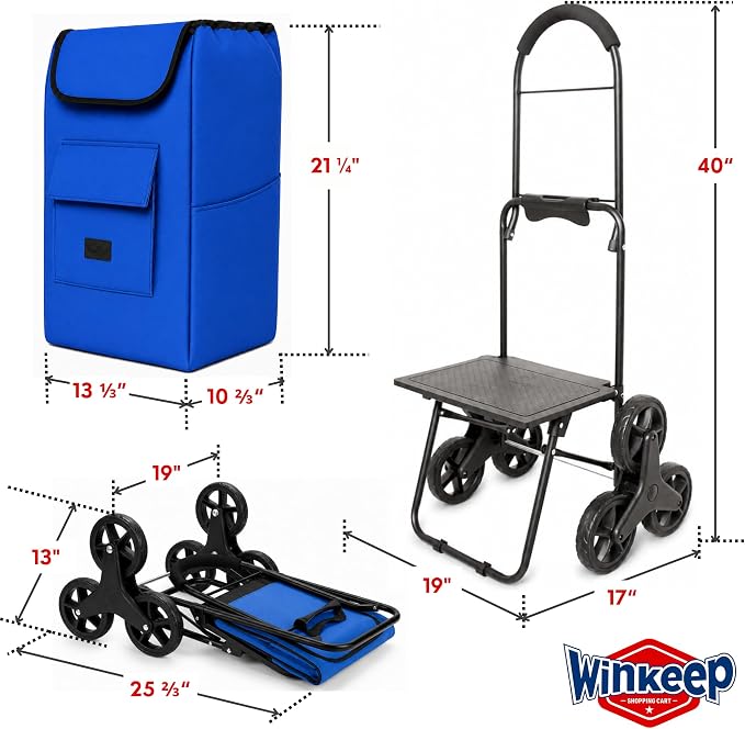 Shopping Cart, Super Loading Stair Climber 220 lbs Capacity, Grocery Foldable Trolley with Extra Large Shopping Bag Laundry Utility Cart with Adjustable Bungee Cord, blue