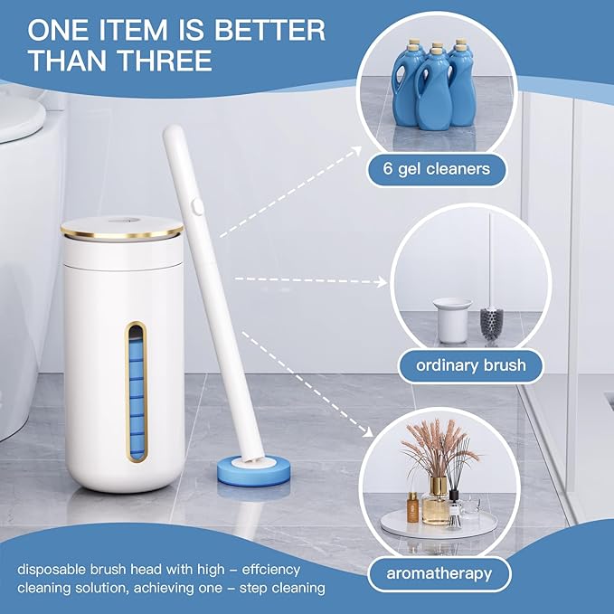 Disposable Toilet Brush with 32 Refill Heads and Holder- Clean Brush Starter Kit with 1 Toilet Wand, 1 Storage Caddy and 1 Fragrant Tablet (1 + 32)