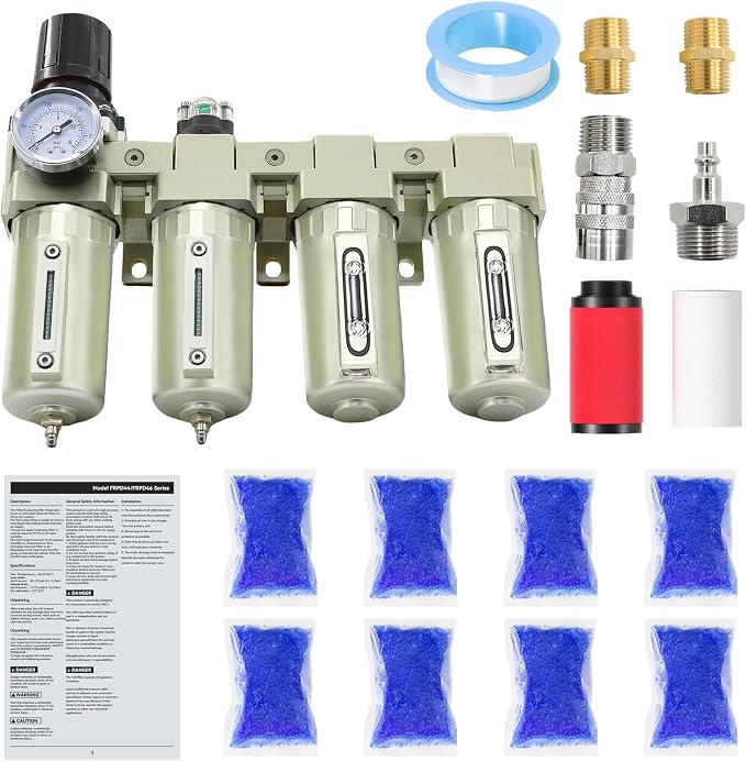 1/2" Air-Dryer-for-Compressor 4 Stage 2Filter&2Dryer System Manual Drain | NPT Industrial Grade Air-Compressor-Water-Separator-System for Plasma Cutter and Paint Spray