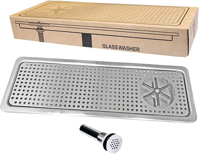 YBB Pitcher Rinser Cup Washer Glass Cleaning Rinser with Side Sprays, Drain and Drip Tray for Bar Coffee Shop (25.4" x 8.5" x 1")