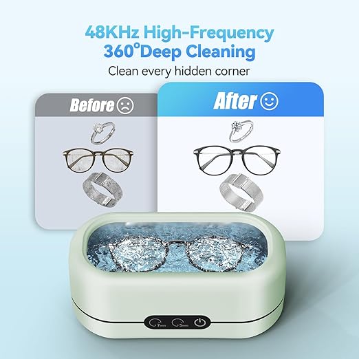 Miorcols Ultrasonic Jewelry Cleaner 48KHz Ultrasonic Cleaner Machine for Jewelry, Glasses, Retainers, Rings, Dentures, Watch Strap 12oz 304 Stainless Steel- Green