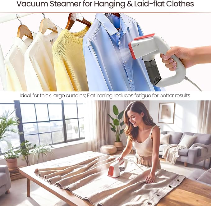 Vacuum Steamer for Clothes, 2000Pa&3600Pa Suction Handheld Clothes Steamer,2 in 1 Portable Travel Steamer for Clothes,Garment Steamer With 122ml Water Tank (for 110-120V) (Pearl White)