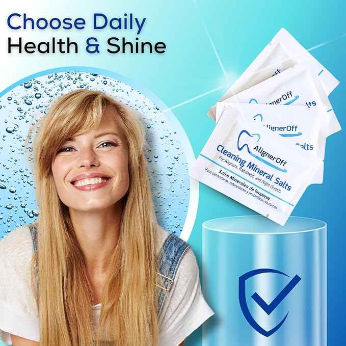 Aligner Cleaning Crystals for Invisalign & Retainers| 50 Daily Use Packets, Removes Stains, Odor & Plaque, Safe for Clear Aligners, Nightguards & Dental Appliances | By AlignerOff