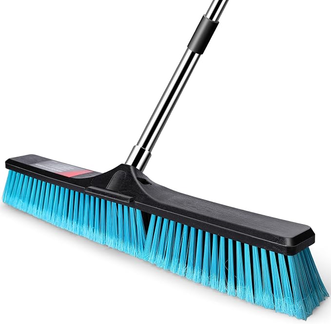 MASTERTOP 24" Heavy Duty Push Broom with Ultra-Sturdy Adjustable Handle, 6-Layer Stiff Bristles Garden Yard Broom, Outdoor Sweeping Brush for Garage, Patio, Driveway, Warehouse, Deck, Tile & Concrete