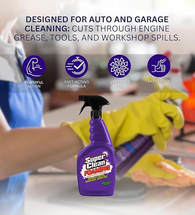 Super Clean Citrus Scent Foaming Cleaner and Degreaser Spray 32 oz Bundle with Microfiber Cloth - Heavy Duty Degreaser for Kitchen, Oil, Grime, and Dirt Removal - (3 Items)