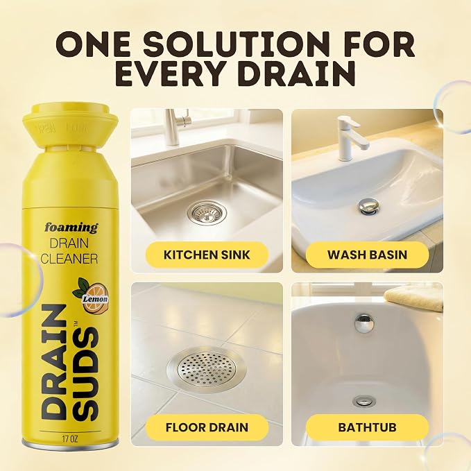 SonicPower Foaming Drain Cleaner, Foam Sink Cleaner and Deodorizer, Drain Clog Remover for Kitchen Sinks, Bathrooms, Garbage Disposals, Shower Drains, Tubs, Washbasin (Lemon (2 Pack))