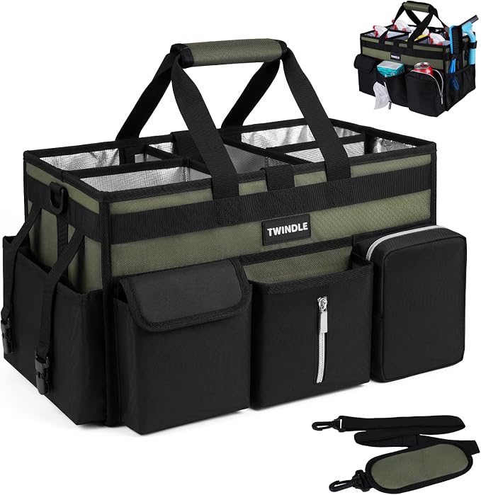 Extra-Large Cleaning Caddy, Large Cleaning Supply Caddy For Cleaners,Housekeepers | Detachable Divider & Support Board,Adjustable Shoulder Strap & Waist Belt