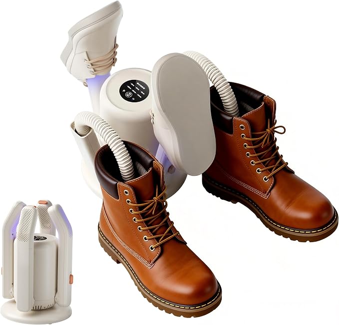 Boot Dryer, Shoe Dryer for Work Boots and Gloves, 4 Tubes with 6 Timers, Rose Salt Remove Odor, Quiet Portable Shoe Dehumidifier, Suitable for Ski Boots, Shoes, Gloves, Socks & Hats, SH03