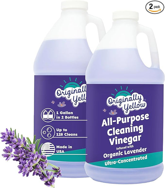 Originally Yellow Lavender White Vinegar For Cleaning Purpose | USA Made All Purpose Cleaner | Use as Glass, Kitchen & Floor Cleaner | Plant Derived Cleaning Vinegar 1 Gallon in 2 pack | 128 Oz