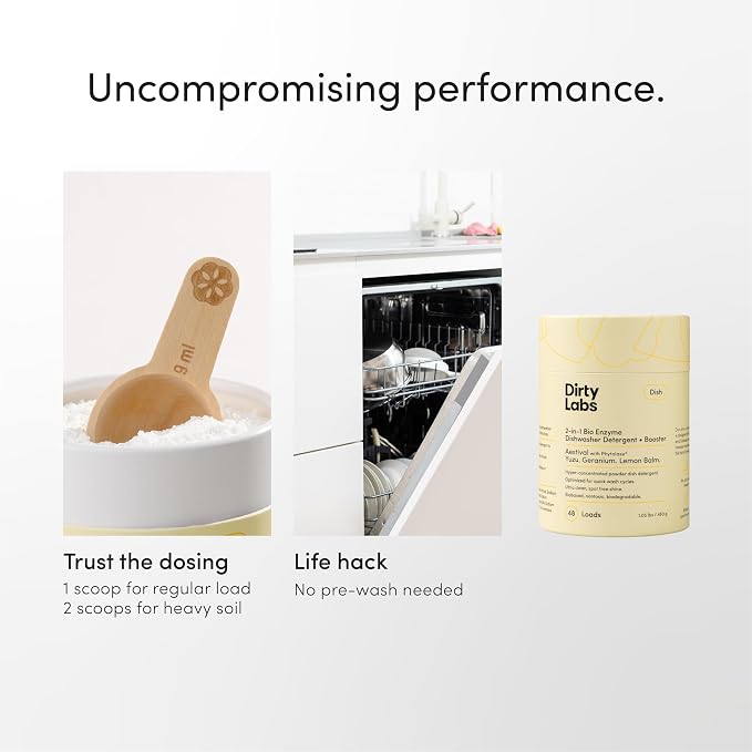 Dirty Labs | Dishwasher Detergent & Booster 2-Pack Sampler | Aestival + Free & Clear | 96 Loads | Ultra Clean, Spot Free, Quick Wash Optimized | Hyper Concentrated