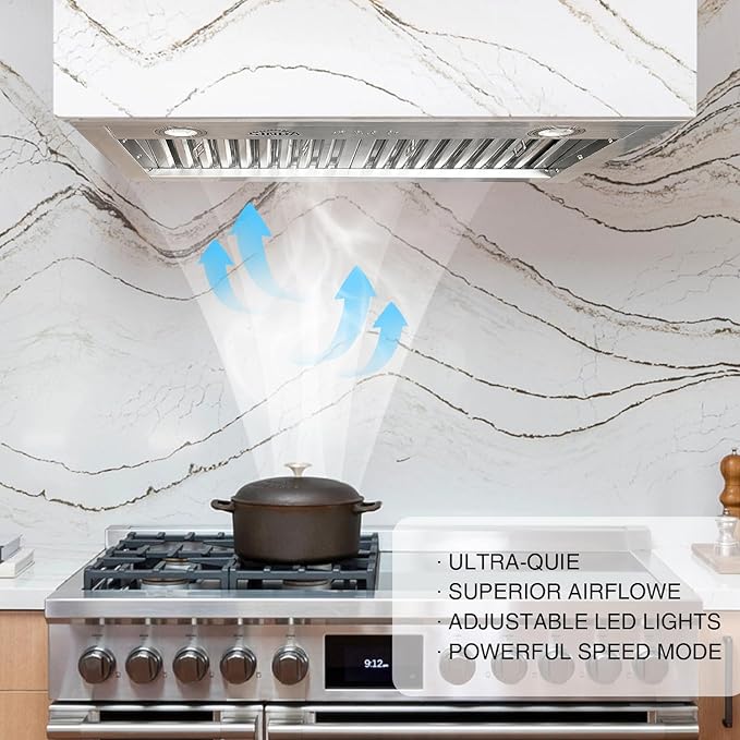 54 Inch Built-In/Insert Range Hood, 4-Speed 1260 CFM, Stainless Steel Under Cabinet Range Hood Kitchen Vent Hood with Liner and Internal Motor, 8" Duct, Adjustable Lights, Baffle Filter
