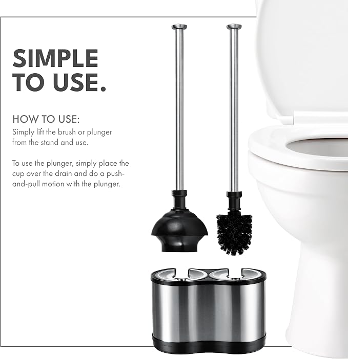ToiletTree Products Modern Deluxe Freestanding Toilet Brush and Plunger Combo - 5.5" x 9.5" x 18.5" (2 Pack)