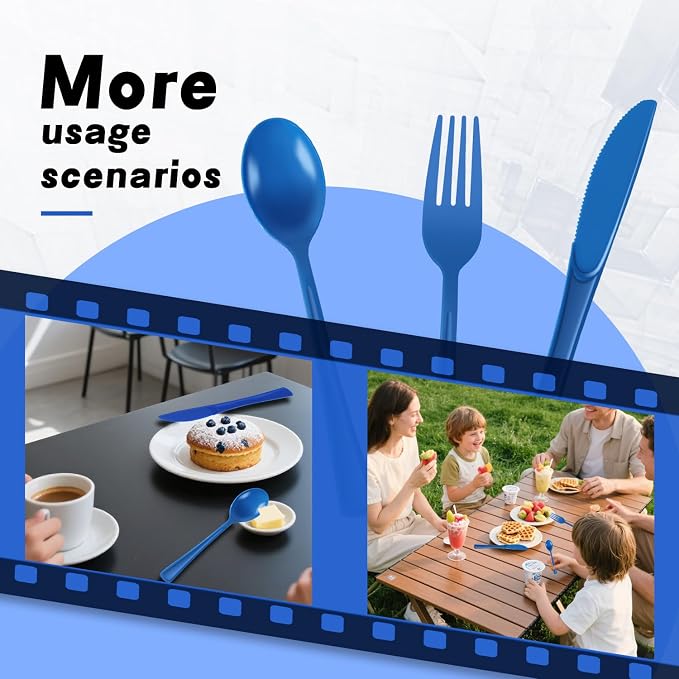 Plastic Silverware 150 PCS Disposable Silverware Heavy Duty Utensil Sets 50 Of Each Forks Knives & Spoons Disposable Cutlery Set For Easter,Birthday,Baby Shower,Garden Party,Wedding(150,Blue)