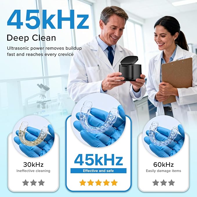 Ultrasonic Retainer Cleaner with UV-C, 45kHz Rechargeable Dental Cleaning Machine 4000mAh, 200ML for Denture, Mouth Guard, Night Guard, Aligner, 3 Modes & 6 Cleaning Tablets