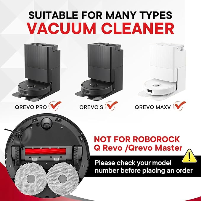 32 Pack Accessories Replacement Kit for Roborock Qrevo S/Qrevo Pro/Qrevo Plus/Qrevo MaxV Vacuum,2 Main Brushes,6 Filters&Bags+ 8 Side Brushes&Mop Pads,2 Tools