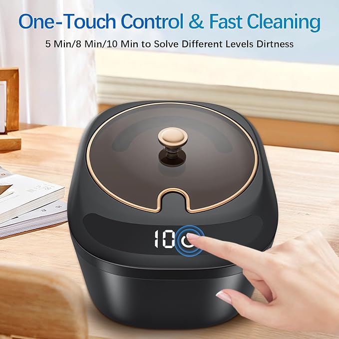 Ultrasonic Retainer Cleaner Machine - Raccomb 45kHz LED Light Ultrasonic Cleaner for Dentures, Aligner, Mouth Guard, Night Guard Cleaner, 230mL Sonic Cleaning Machine for Jewelry, Dental Appliances