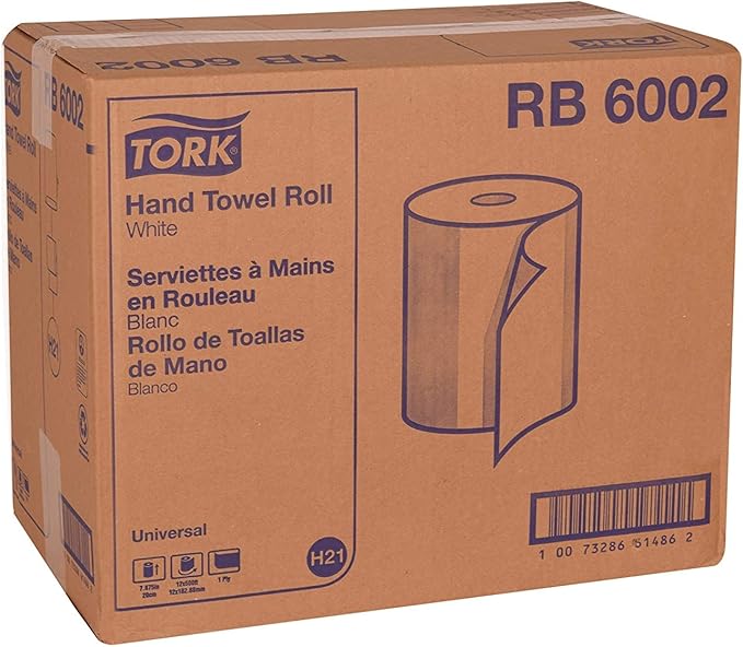Tork Paper Hand Towel Roll White H21, Universal, 100% Recycled Fiber, 12 Rolls x 600 ft, RB6002